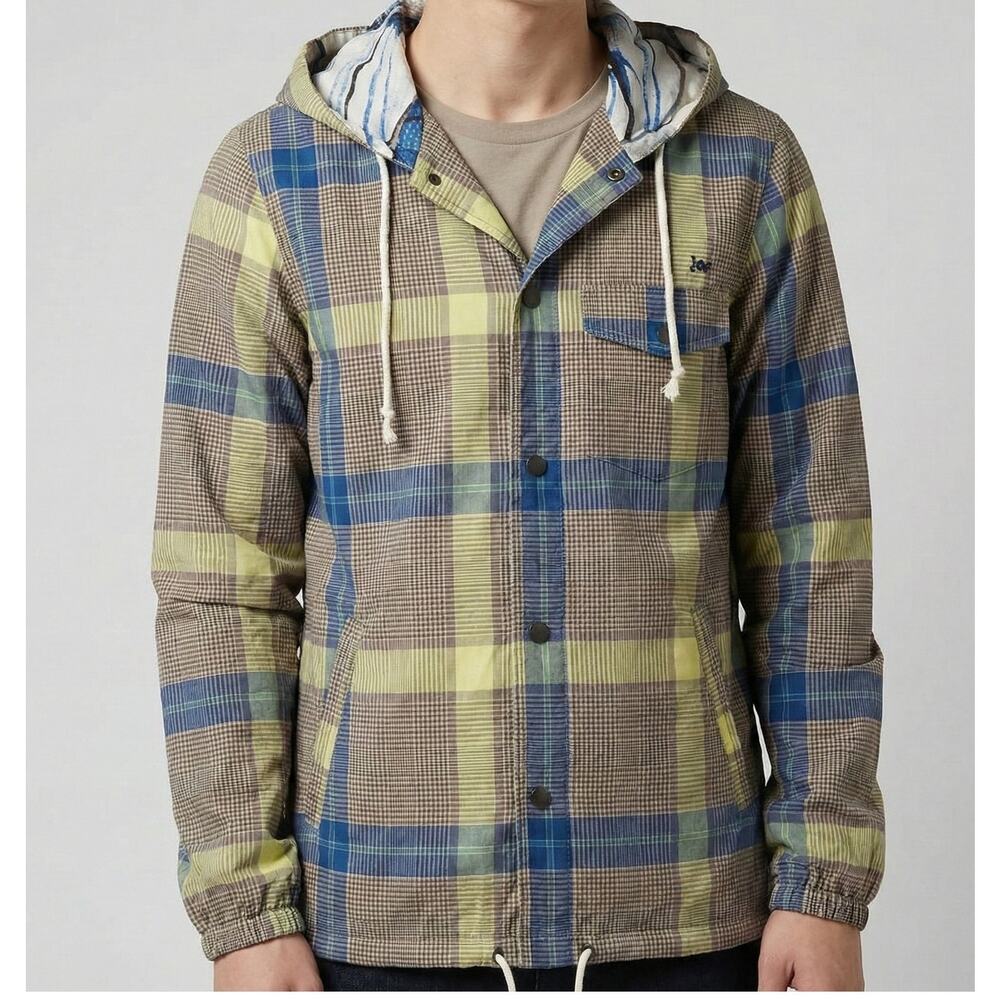 Kirra Mens Plaid Lightweight Snap Up Hooded Surfer Jacket Small - Picture 4 of 9
